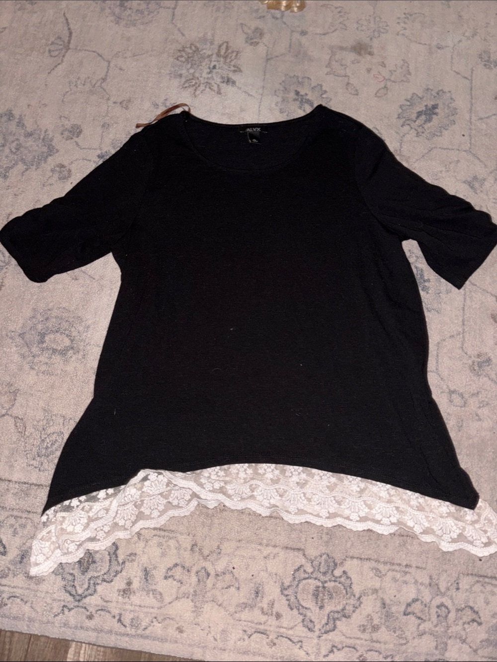 Alyx Black Short Sleeve Top with Cream Lace Hem